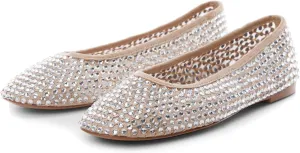 Arqa Rhinestone Ballet Flats for Women Sparkly Crystal Mesh Ballerina Flat Comfortable Wedding Dress Shoes