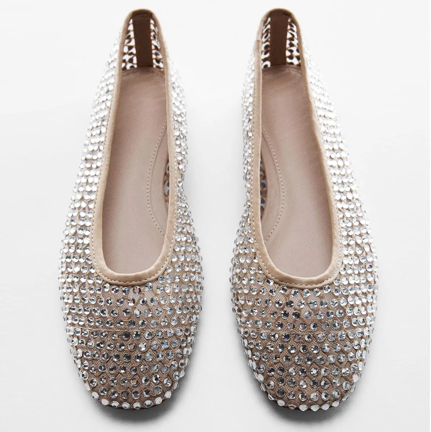 Arqa Rhinestone Ballet Flats for Women Sparkly Crystal Mesh Ballerina Flat Comfortable Wedding Dress Shoes