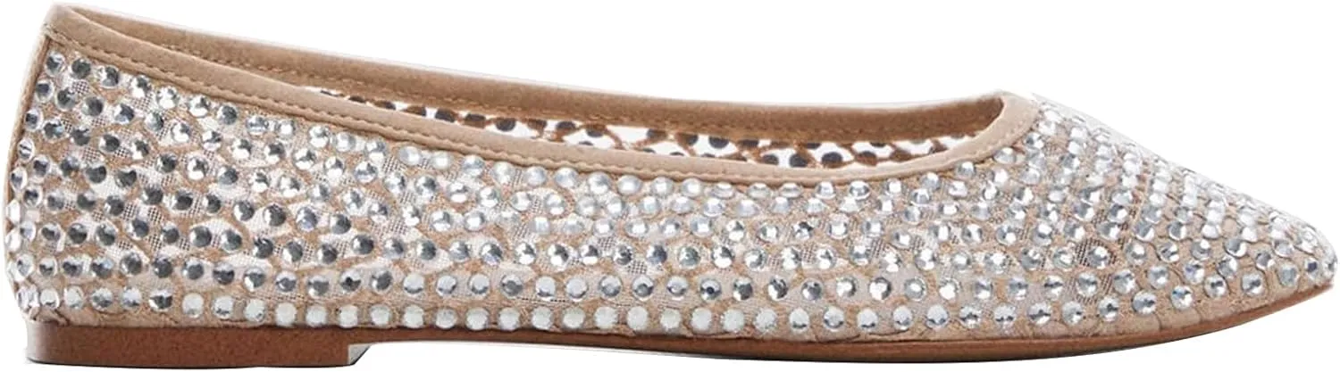 Arqa Rhinestone Ballet Flats for Women Sparkly Crystal Mesh Ballerina Flat Comfortable Wedding Dress Shoes