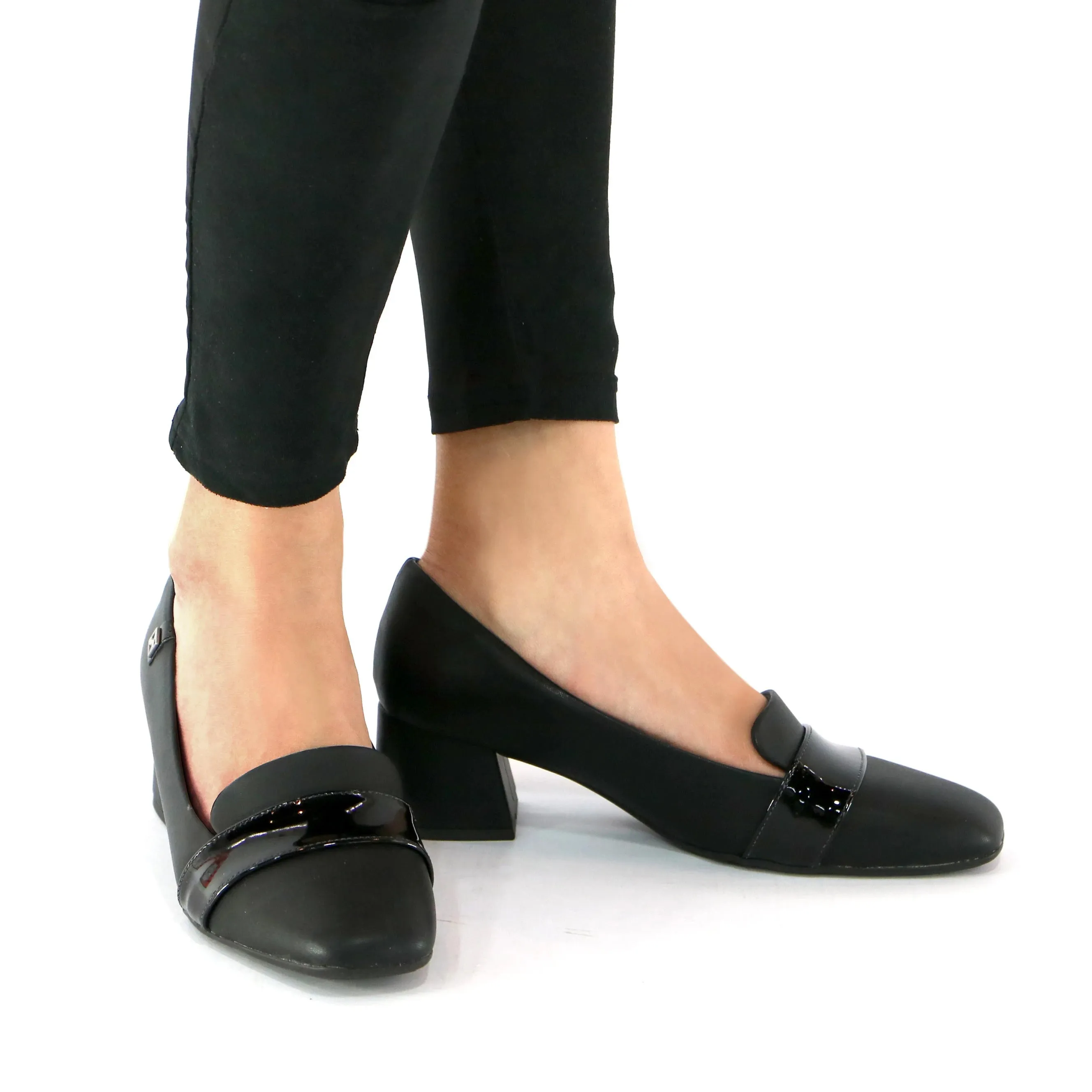 Black Vegan Leather with Pat strap Pumps for Women (151.008)
