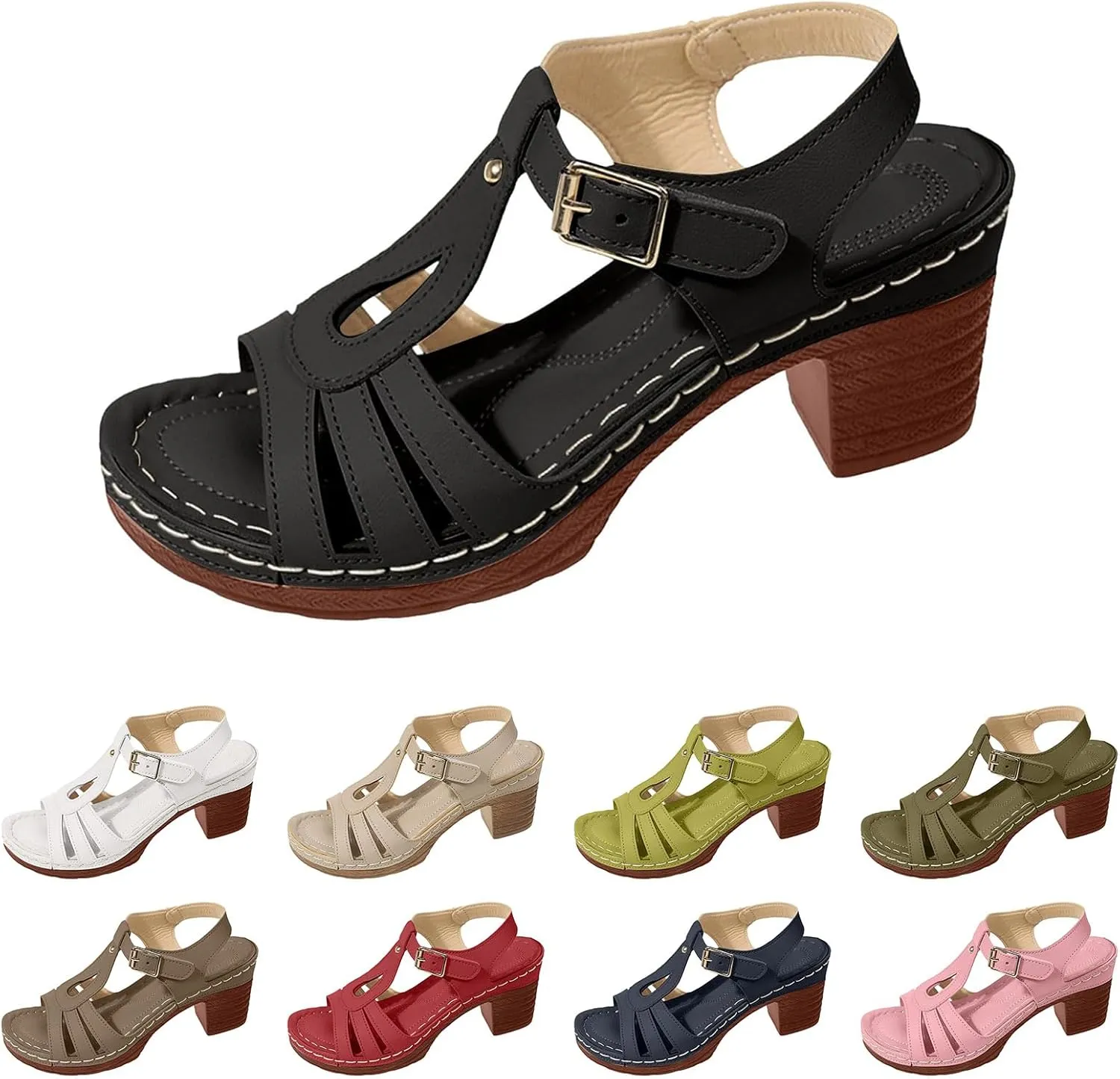 Chunky Heel Sandals for Women Comfortable Walking Summer Womens Sandal Beach Bohemia Adjustable Ankle Strap Shoes Open Toe Causal Shoes Going Out Sandals