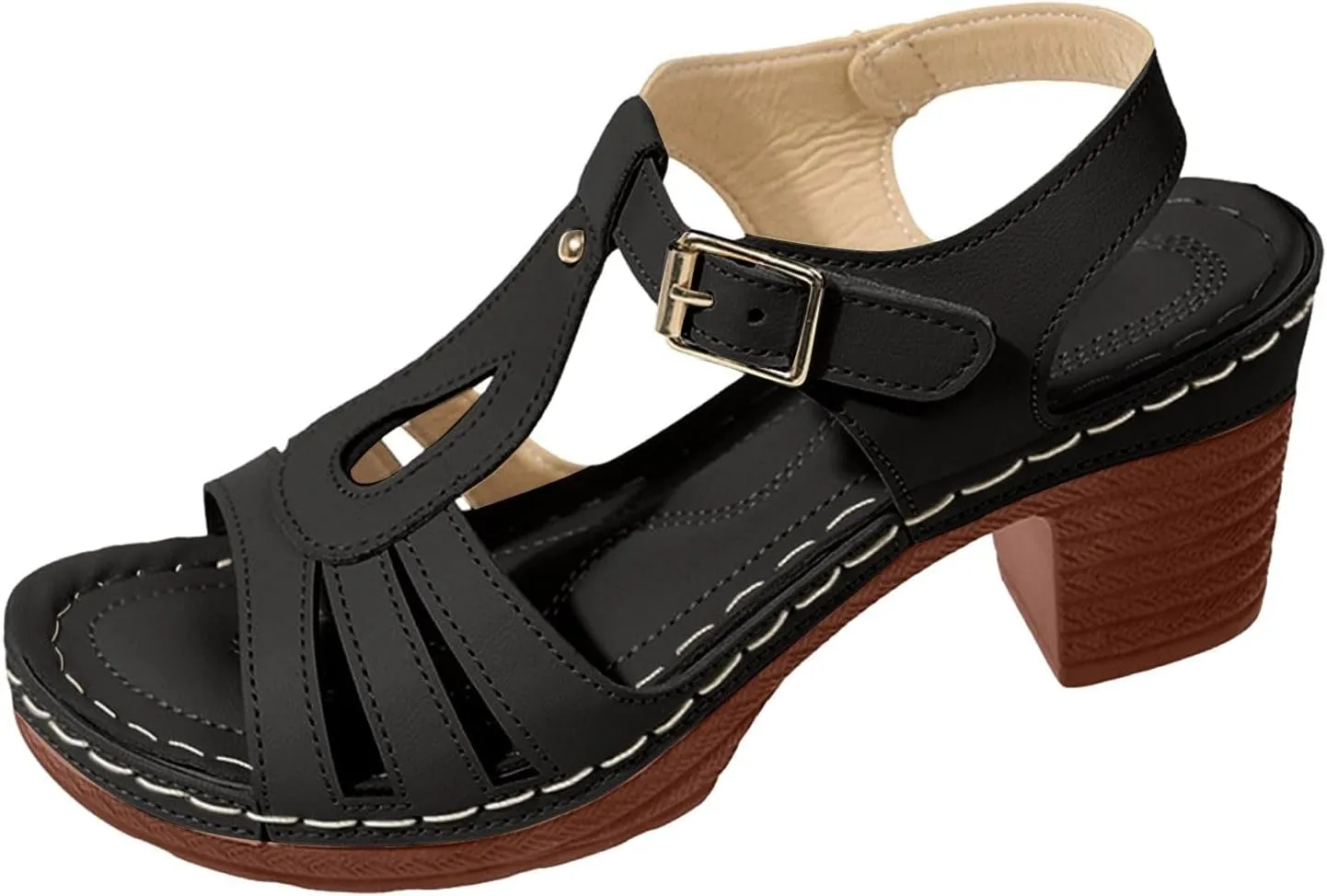 Chunky Heel Sandals for Women Comfortable Walking Summer Womens Sandal Beach Bohemia Adjustable Ankle Strap Shoes Open Toe Causal Shoes Going Out Sandals