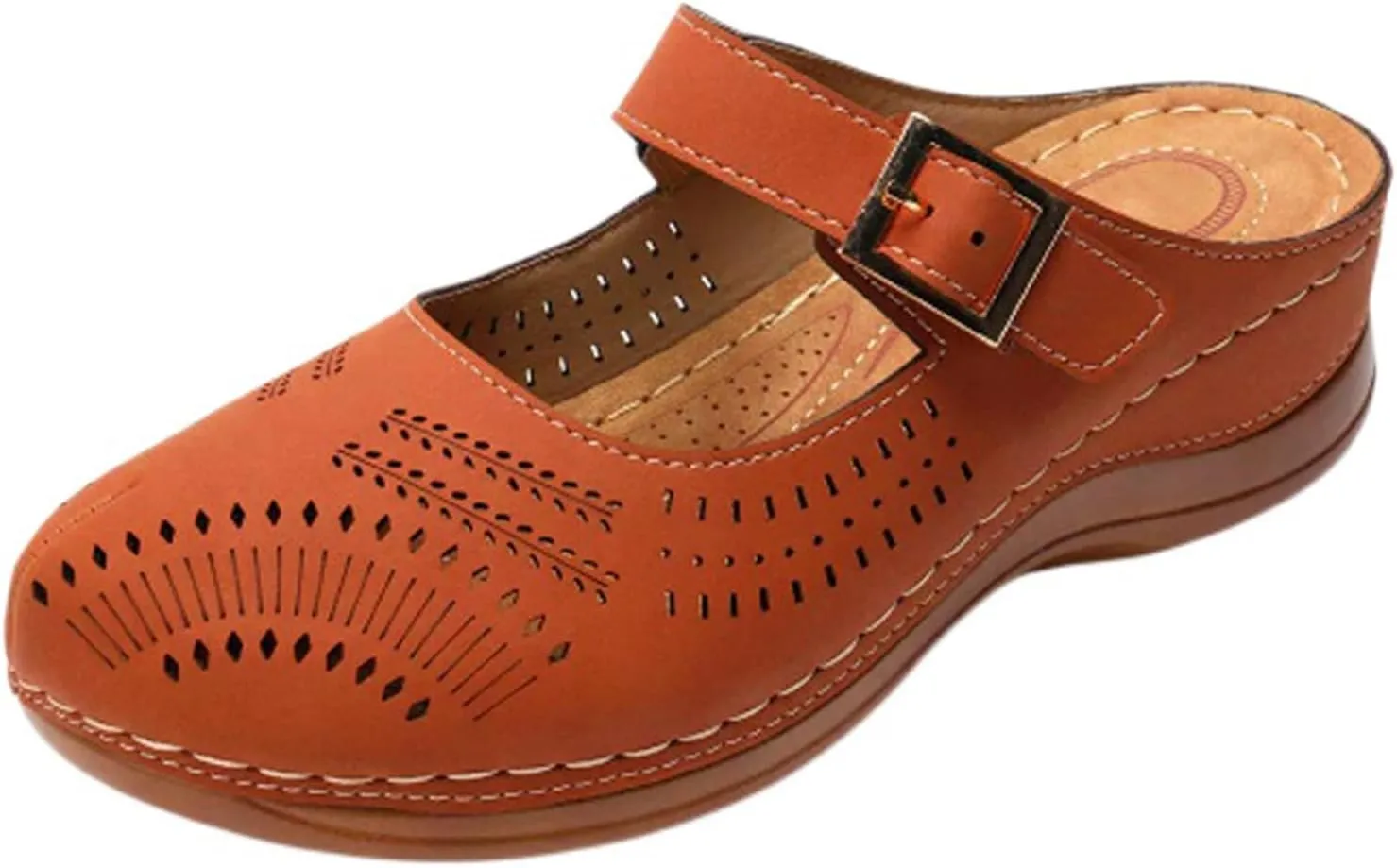 Closed Toe Slippers for Women with Arch Support Hollow Out Adjustable Orthopedic Sandals Low Wedge Shoes Comfort Wear Non Slip Mule 2025 Platform Espadrilles Ankle Strap Anti-Slip Dressy
