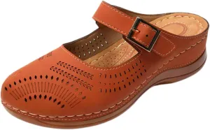 Closed Toe Slippers for Women with Arch Support Hollow Out Adjustable Orthopedic Sandals Low Wedge Shoes Comfort Wear Non Slip Mule 2025 Platform Espadrilles Ankle Strap Anti-Slip Dressy