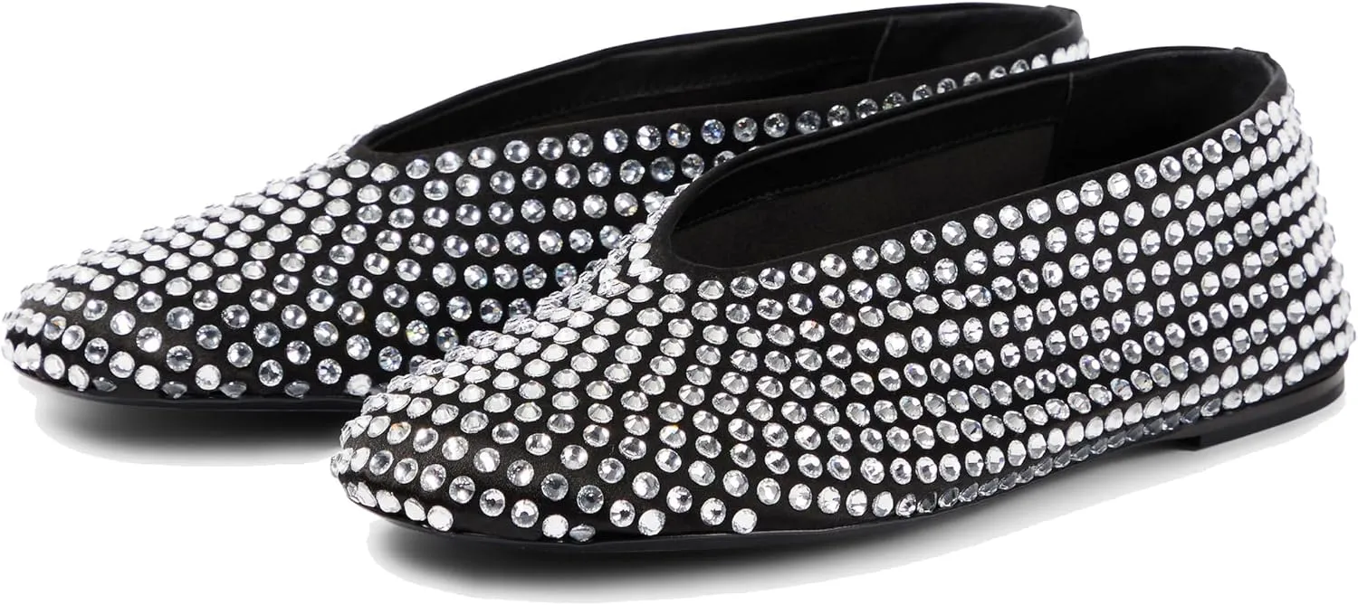 Crystal Rhinestone Ballet Flats for Women Diamond Mesh Round Toe Flat Slip On Low Heeled Flat Shoes Casual Dress Shoes