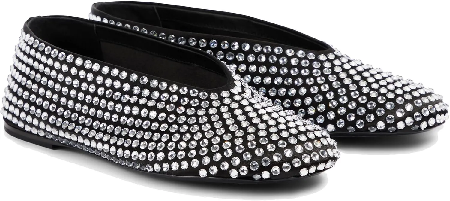 Crystal Rhinestone Ballet Flats for Women Diamond Mesh Round Toe Flat Slip On Low Heeled Flat Shoes Casual Dress Shoes