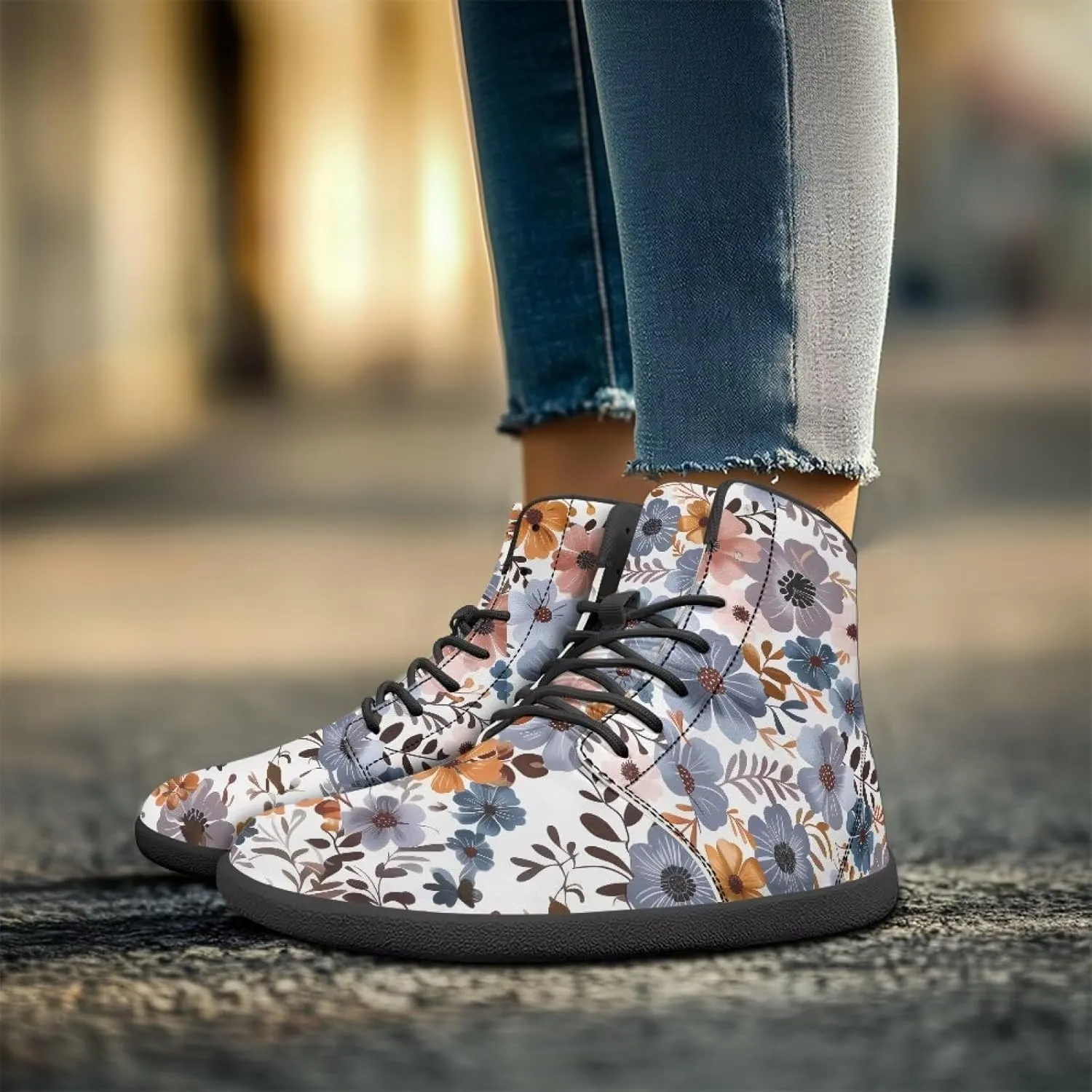 Doojoayie Gothic Barefoot Walking Shoes Women High Top Sneakers PU Leather Shoes