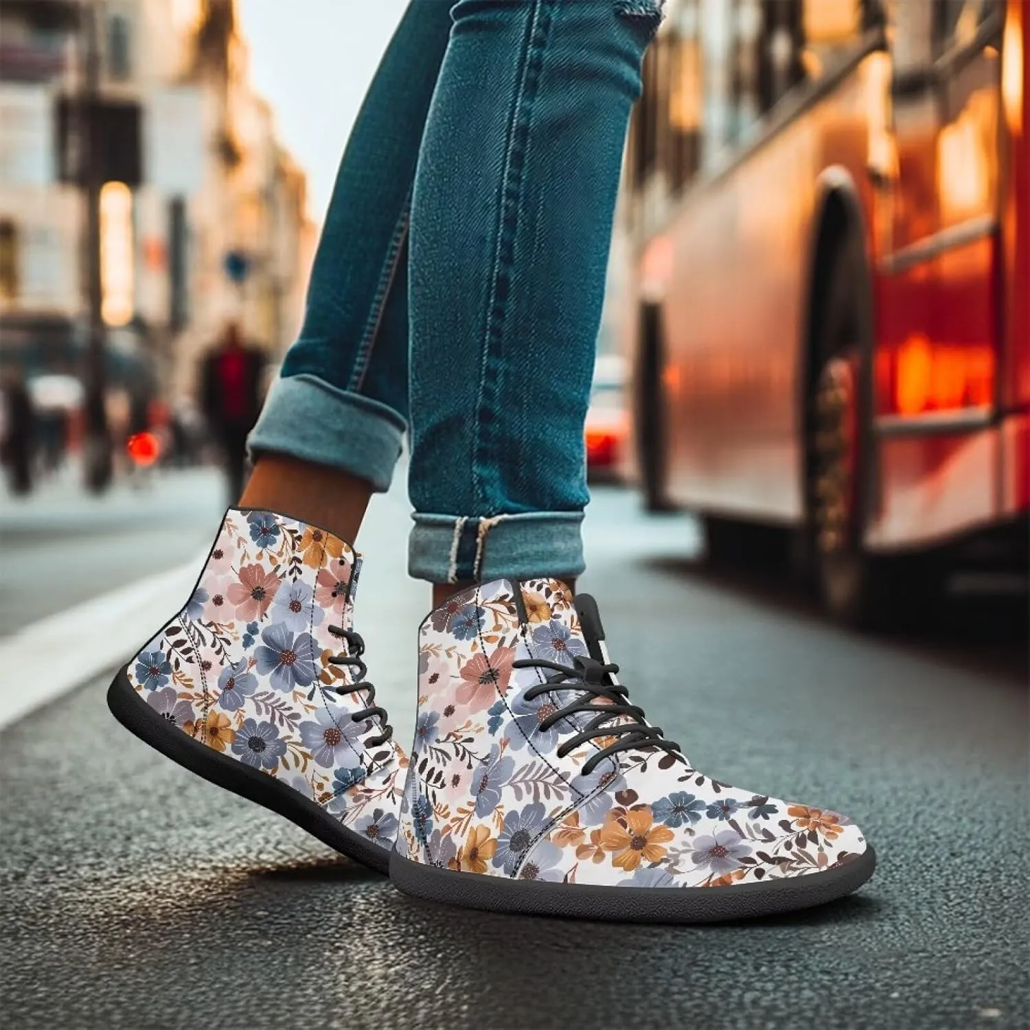 Doojoayie Gothic Barefoot Walking Shoes Women High Top Sneakers PU Leather Shoes