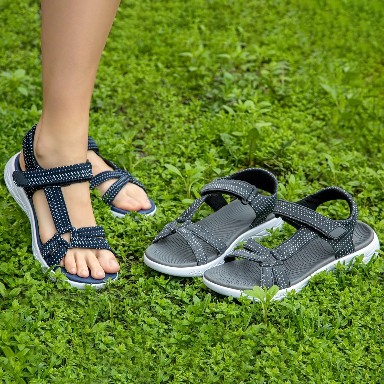Dressy and Casual Cute Summer Sandals for Women - Ladies Beach Sandals with Breathable Fabric, Hook and Loop Secure Adjustable Straps, Comfortable and Thick Non-Slip Sole, All Day Walking Sandals