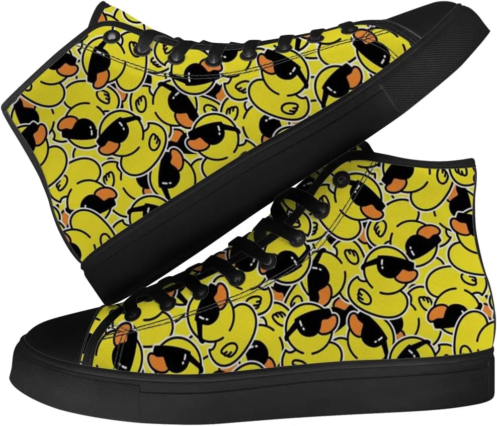 Duck High Top Canvas Shoes for Men Women Cartoon Duck High Top Sneakers Lace Up Casual Shoes Gifts for Girls Boys