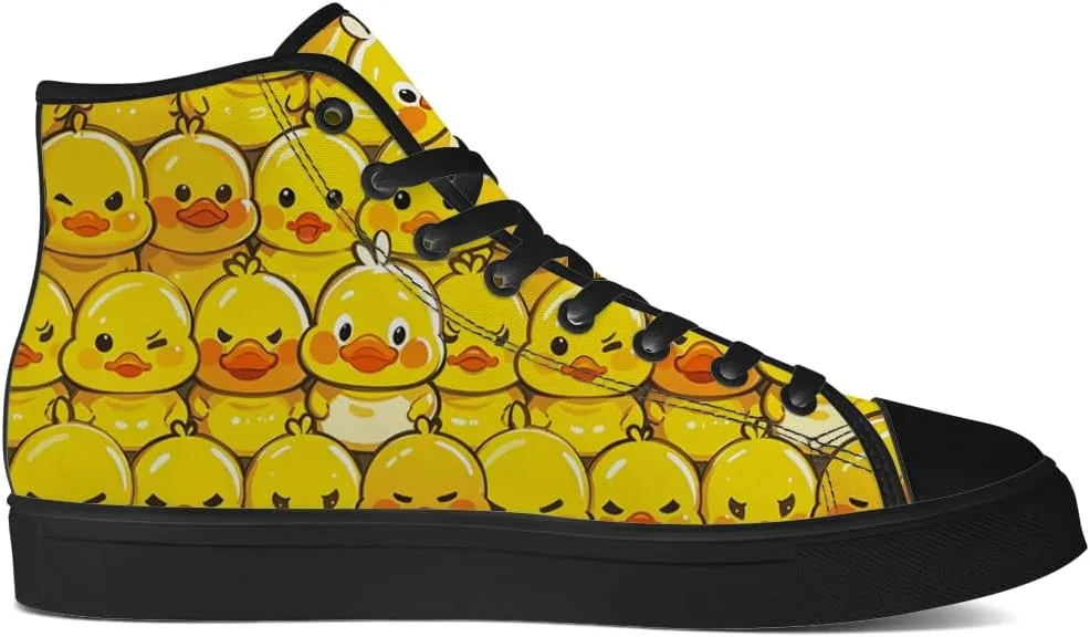 Duck High Top Canvas Shoes for Men Women Cartoon Duck High Top Sneakers Lace Up Casual Shoes Gifts for Girls Boys