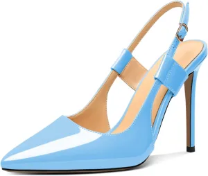 Eldof Pointed Toe Slingback Sandals,Ankle Strap Chic Pumps,Classy High Heel 4" Heel for Office Dress