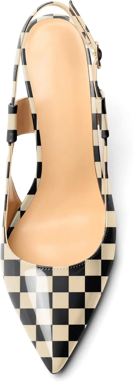 Eldof Pointed Toe Slingback Sandals,Ankle Strap Chic Pumps,Classy High Heel 4" Heel for Office Dress