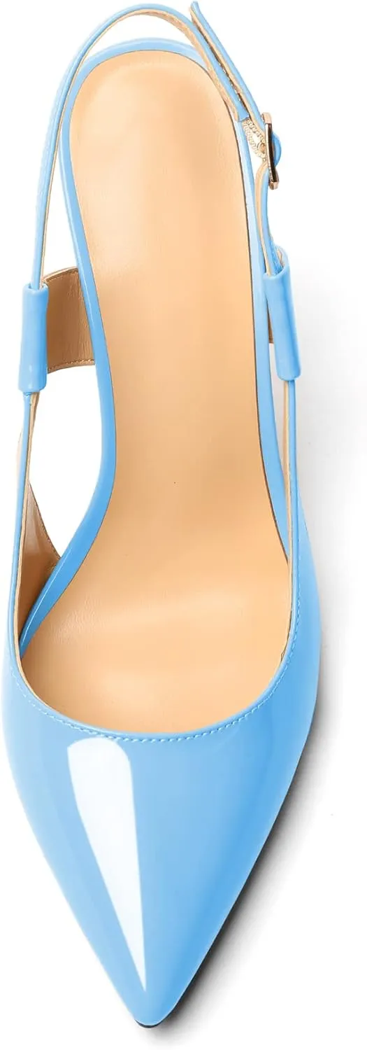 Eldof Pointed Toe Slingback Sandals,Ankle Strap Chic Pumps,Classy High Heel 4" Heel for Office Dress