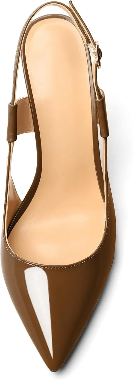 Eldof Pointed Toe Slingback Sandals,Ankle Strap Chic Pumps,Classy High Heel 4" Heel for Office Dress