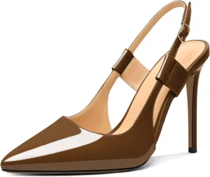 Eldof Pointed Toe Slingback Sandals,Ankle Strap Chic Pumps,Classy High Heel 4" Heel for Office Dress