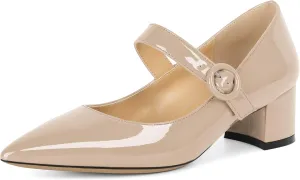 Eldof Women's Block Heels Chic Mary Jane Pointed Toe Chunky Pumps Dressy Office Wedding Shoes 2 Inches