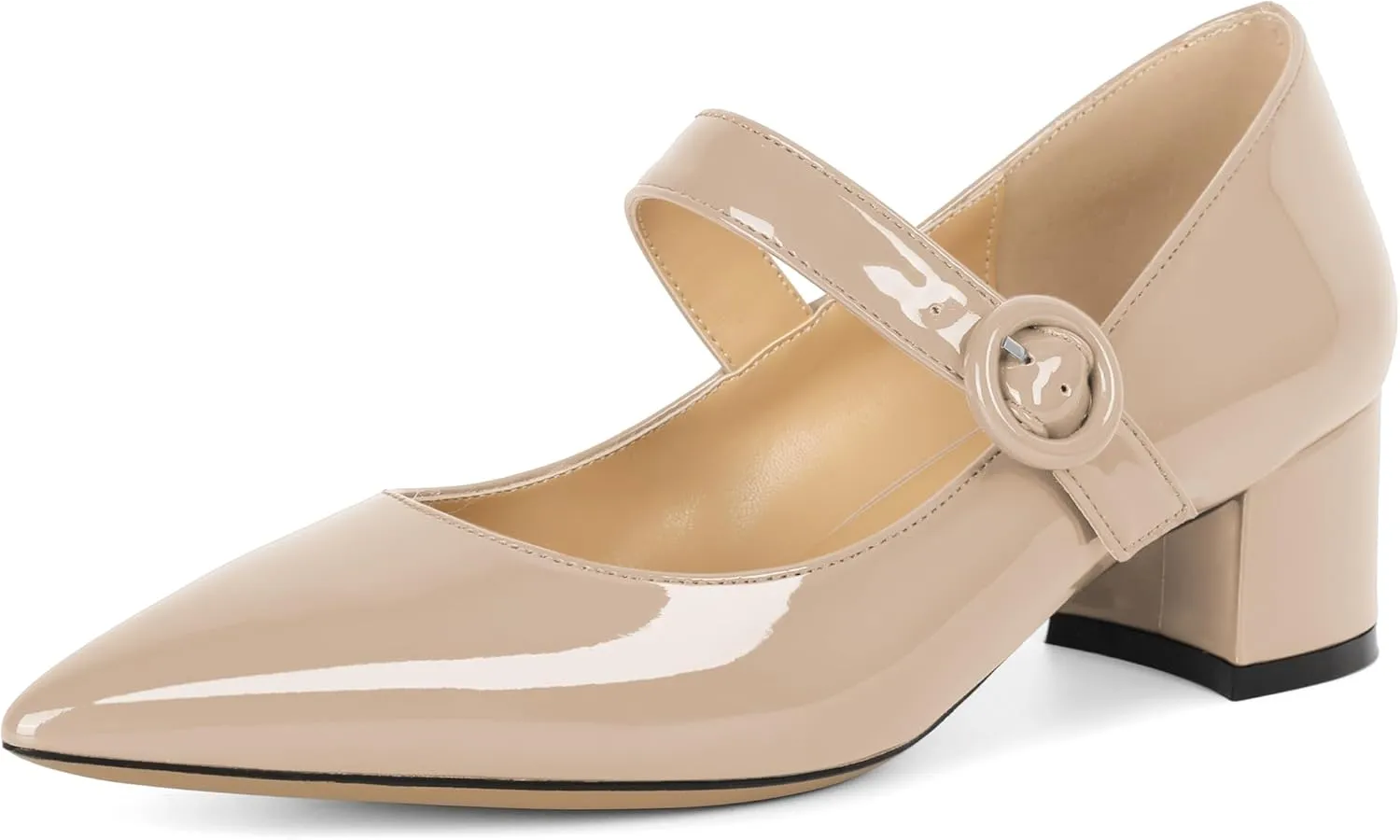 Eldof Women's Block Heels Chic Mary Jane Pointed Toe Chunky Pumps Dressy Office Wedding Shoes 2 Inches