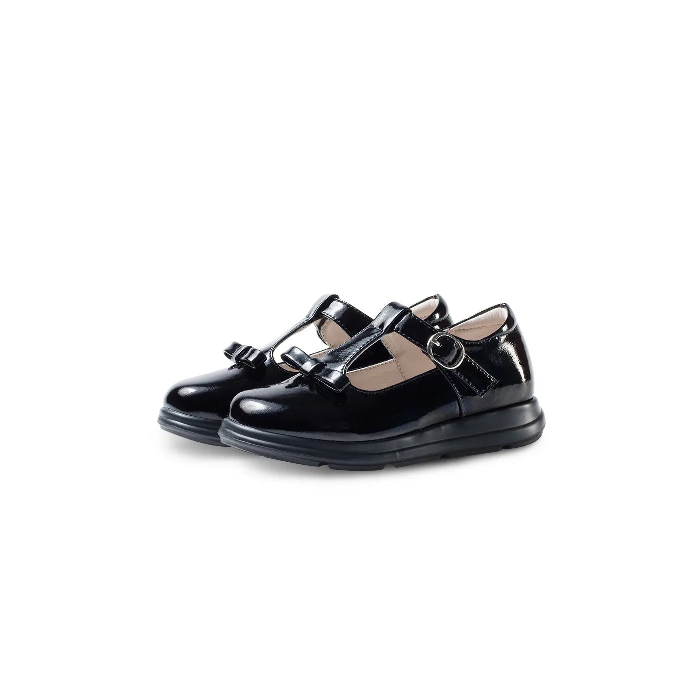 Fresh Meet Soft Sole Girl Patent Black T Bar School Shoes