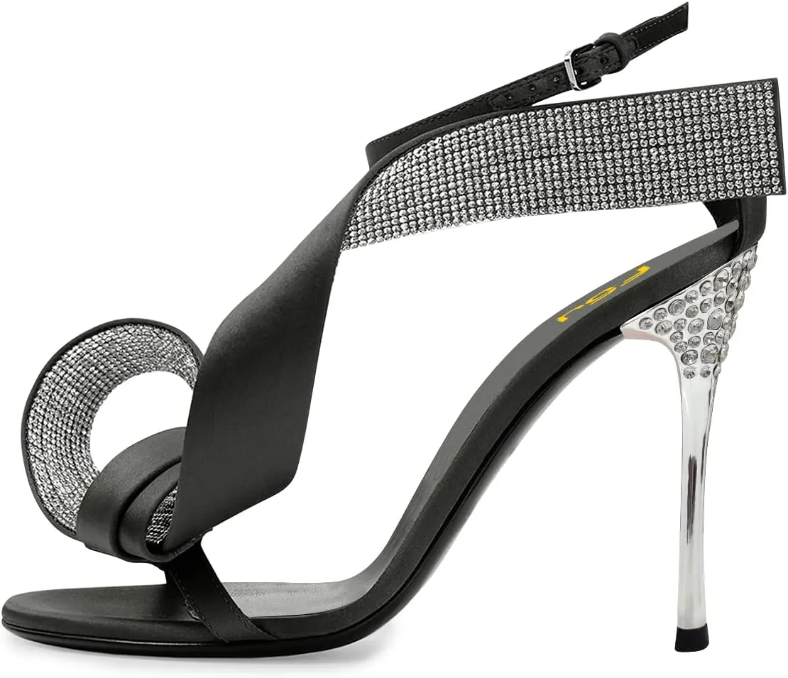 FSJ Women Chic Rhinestone Strap Decoration Open Toe Sandals Stiletto High Heel with Rhinestone Ankle Strap Ladies Party Dress Shoes Size 4-15 US