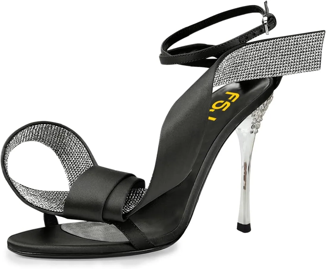 FSJ Women Chic Rhinestone Strap Decoration Open Toe Sandals Stiletto High Heel with Rhinestone Ankle Strap Ladies Party Dress Shoes Size 4-15 US