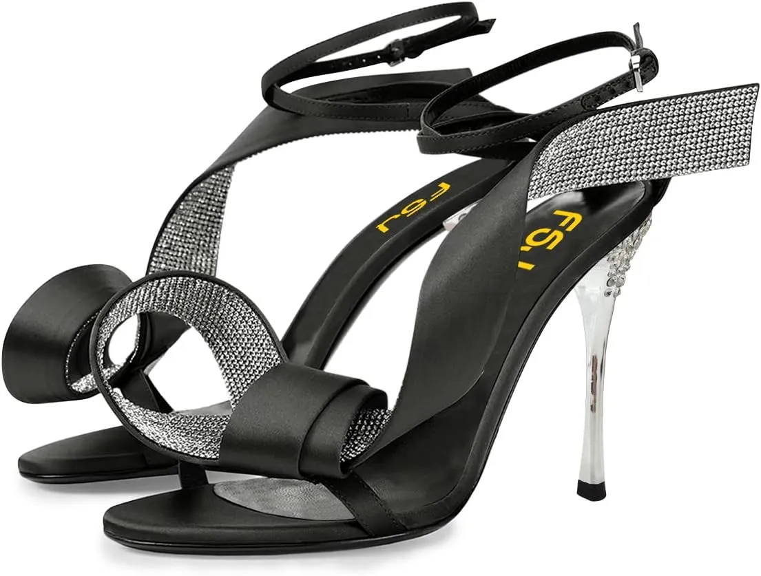 FSJ Women Chic Rhinestone Strap Decoration Open Toe Sandals Stiletto High Heel with Rhinestone Ankle Strap Ladies Party Dress Shoes Size 4-15 US