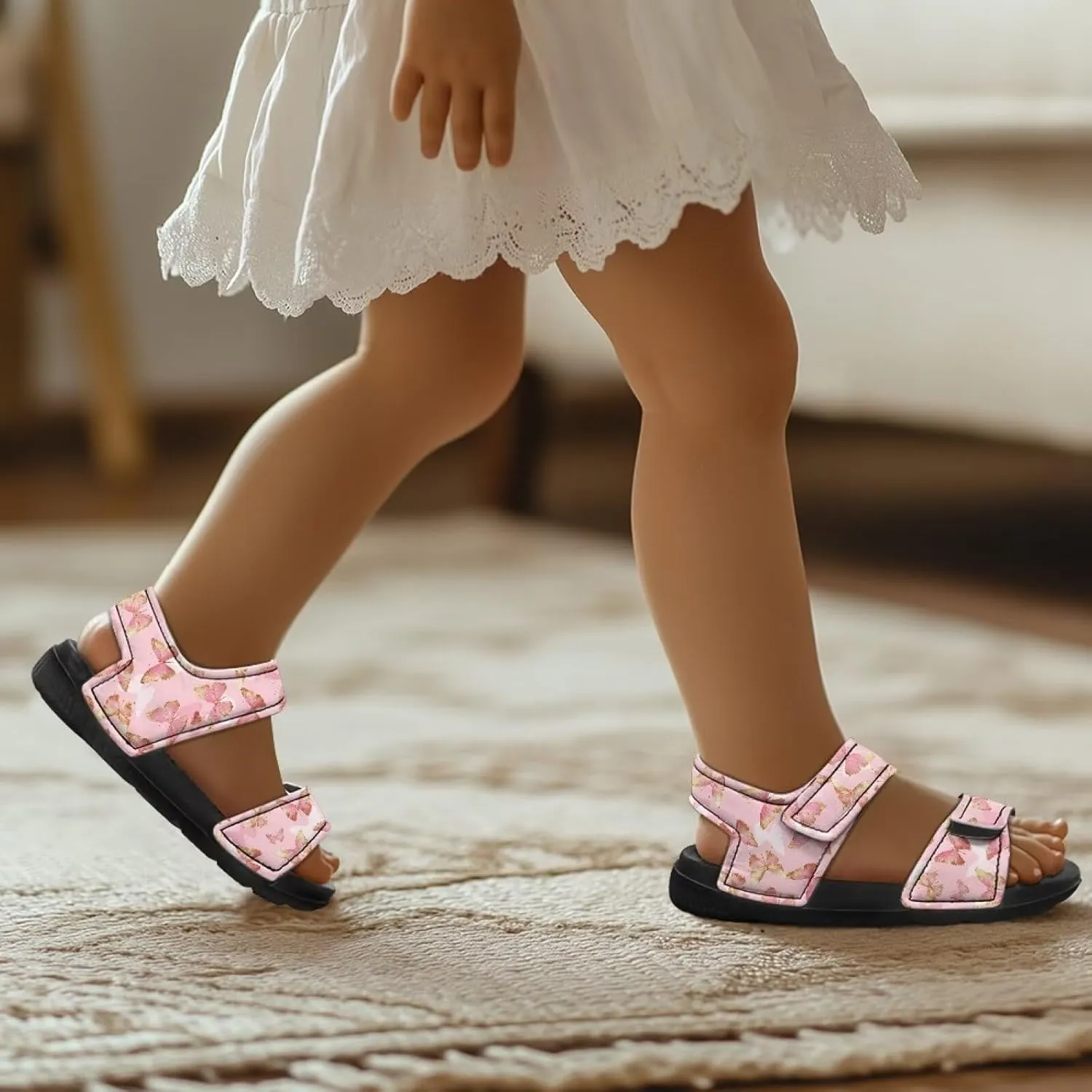 Girls' Double Hook and Loop Sandals, Kids' Print Summer Shoes, Anti-Slip, Comfort, Stable for Swimming, Beach