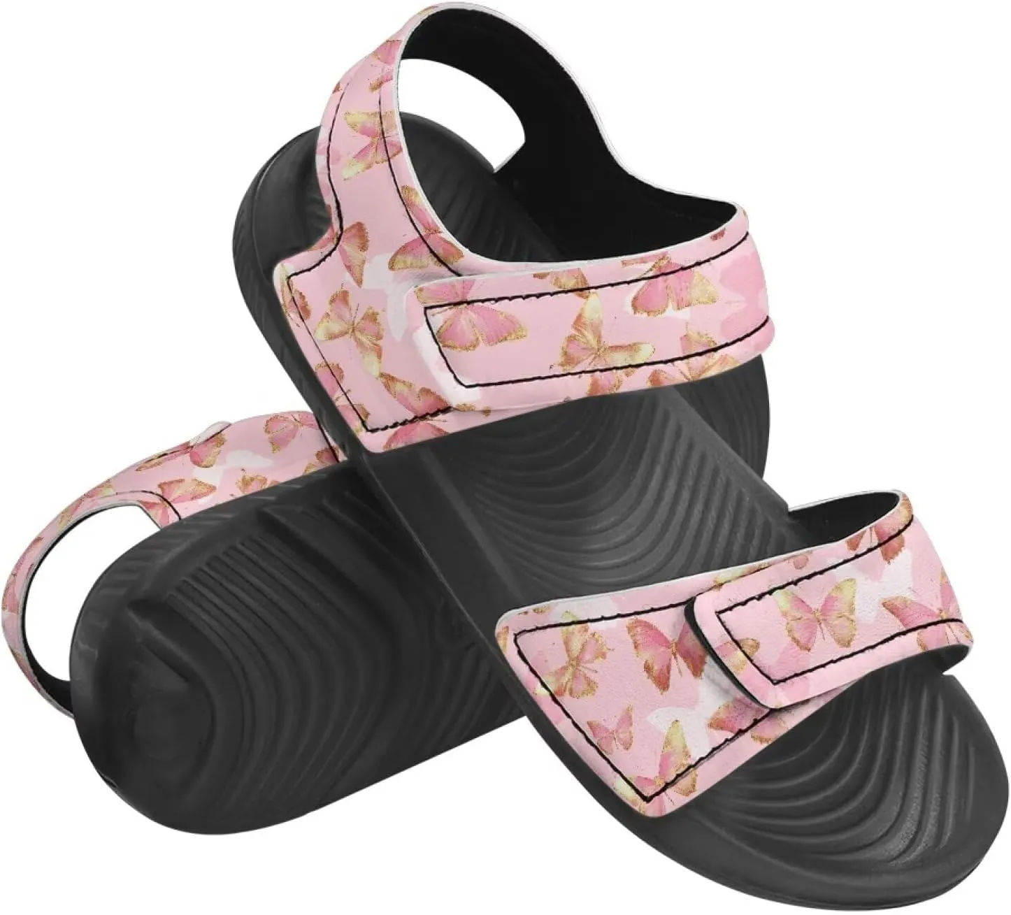 Girls' Double Hook and Loop Sandals, Kids' Print Summer Shoes, Anti-Slip, Comfort, Stable for Swimming, Beach