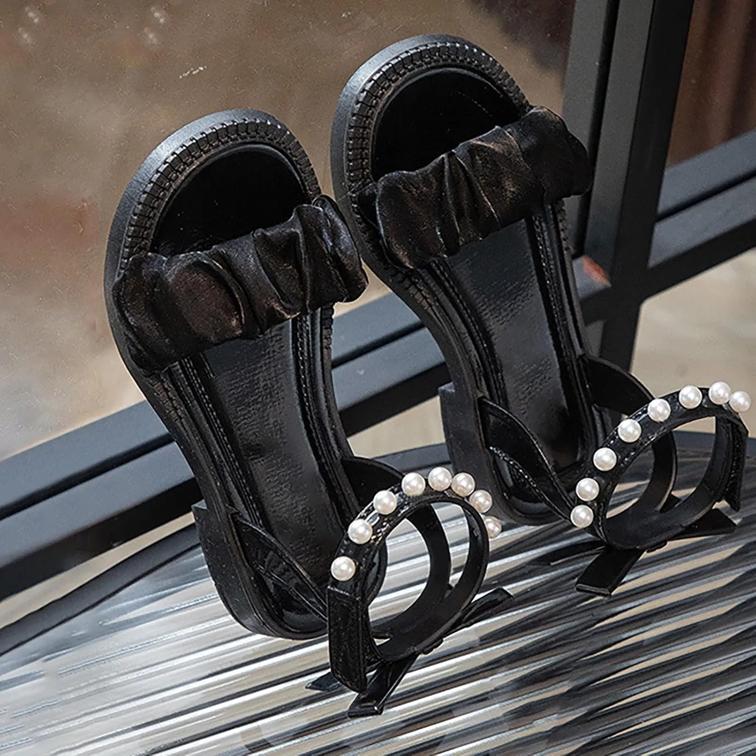 Girls Flat Sandals Fashion Bow Summer Dress Shoes with Adjustable Back Open Toe Outdoor