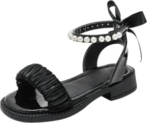 Girls Flat Sandals Fashion Bow Summer Dress Shoes with Adjustable Back Open Toe Outdoor