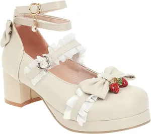 Girls Lolita Shoes Cute Bow Heels Shoes Dress Platform Strappy High Heels Kawaii Mary Jane Shoes Toddler Girl Size 8