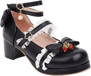 Girls Lolita Shoes Cute Bow Heels Shoes Dress Platform Strappy High Heels Kawaii Mary Jane Shoes Toddler Girl Size 8