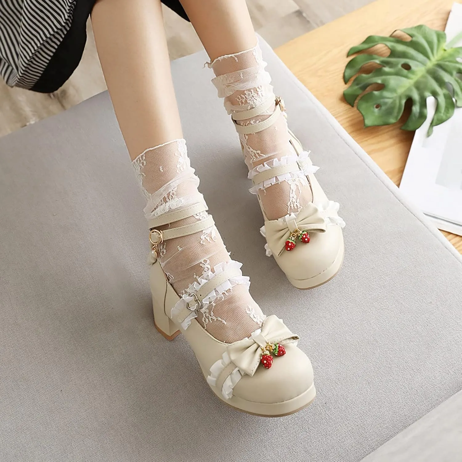 Girls Lolita Shoes Cute Bow Heels Shoes Dress Platform Strappy High Heels Kawaii Mary Jane Shoes Toddler Girl Size 8
