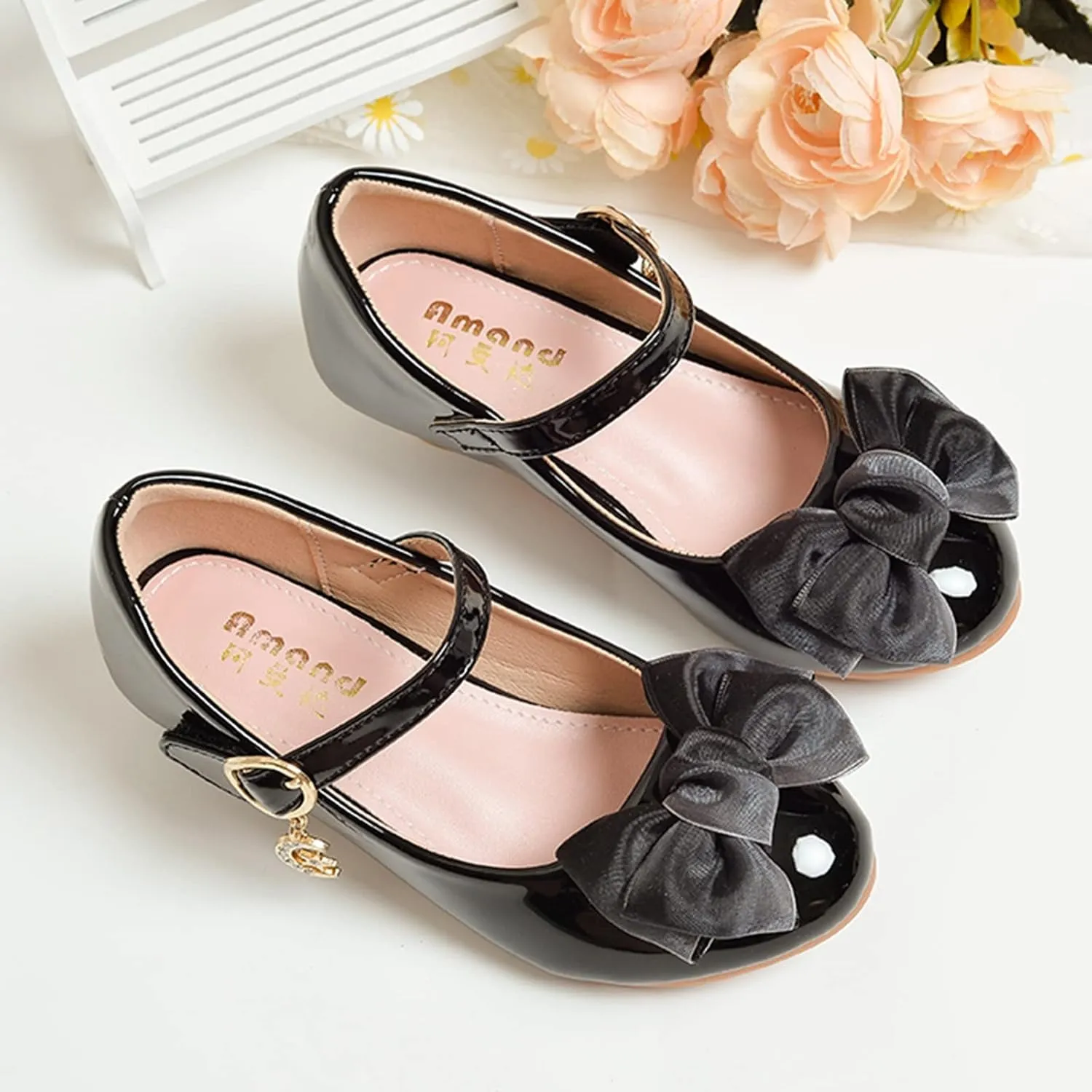 Girls Mary Jane Dress Shoes Pumps Low Heels Flower Party Wedding Shoes School Girl Shoes Kids