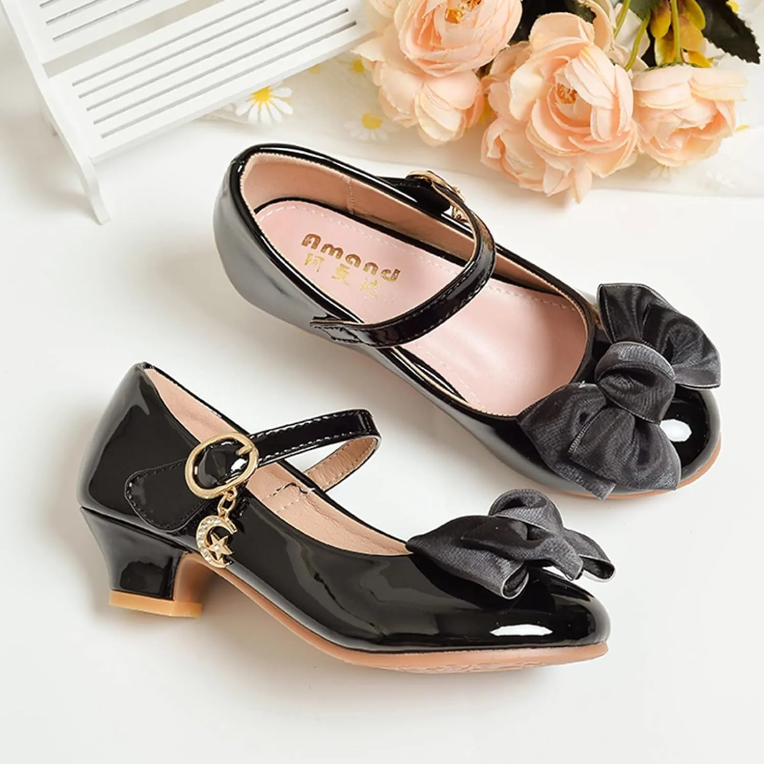 Girls Mary Jane Dress Shoes Pumps Low Heels Flower Party Wedding Shoes School Girl Shoes Kids
