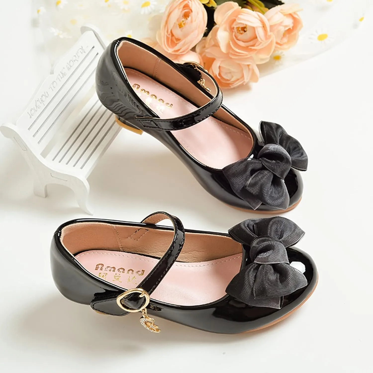 Girls Mary Jane Dress Shoes Pumps Low Heels Flower Party Wedding Shoes School Girl Shoes Kids
