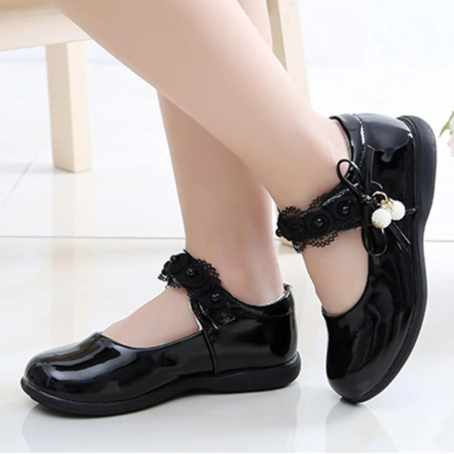 Girls Mary Jane Shoes School Kids Uniforms Flats Ballet Strap Dress Formal Slip-On Shoes Performance Shoes Youth