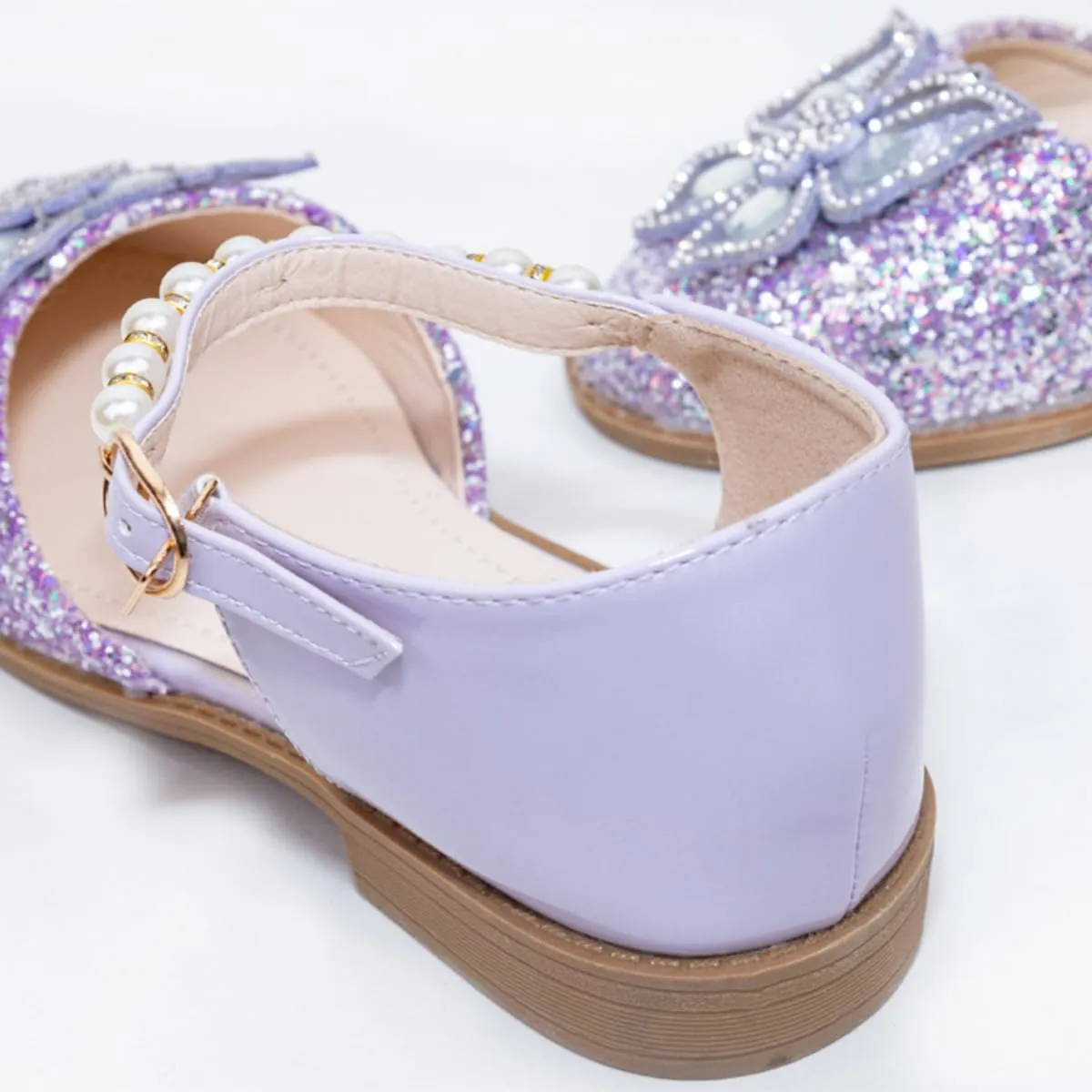 Girls' Shoes with Glitter, Pearls and Butterfly Applique