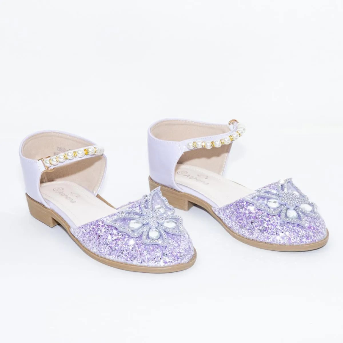Girls' Shoes with Glitter, Pearls and Butterfly Applique
