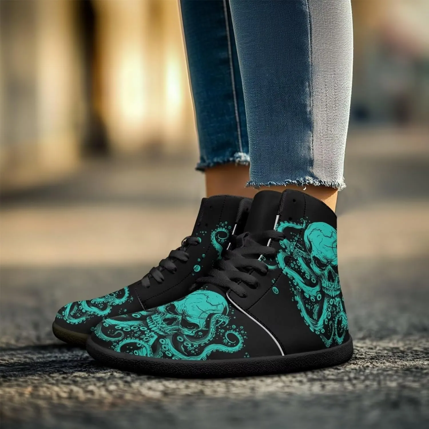 Jeiento Skull High Top Barefoot Running Shoes Breathable Sneaker for Men