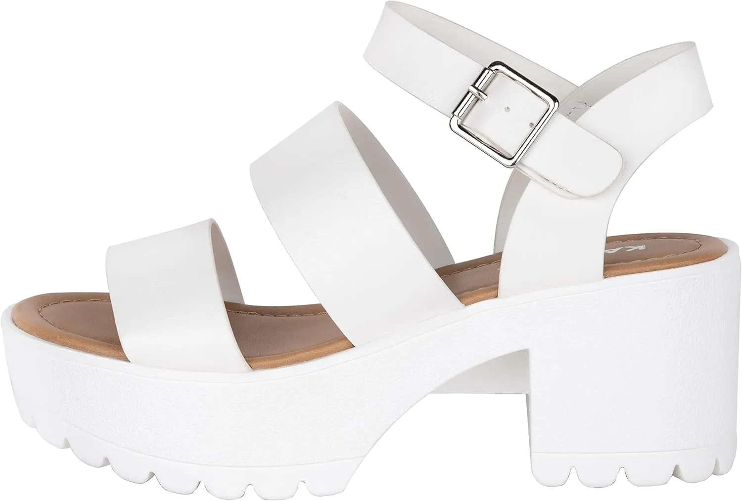 KAYDAY ~BOOIE~ Womens Open Toe Two Bands Lug sole Block Heel Sandals with Adjustable Ankle Strap Platform