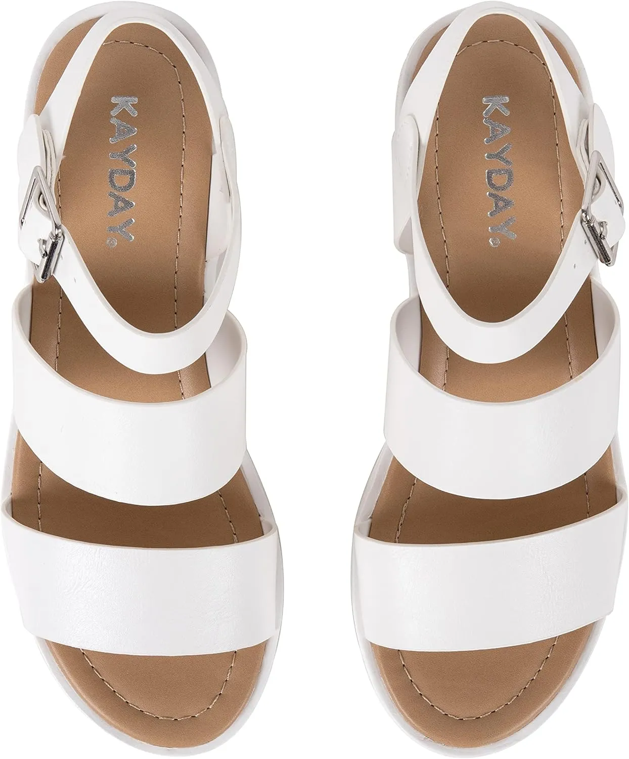 KAYDAY ~BOOIE~ Womens Open Toe Two Bands Lug sole Block Heel Sandals with Adjustable Ankle Strap Platform