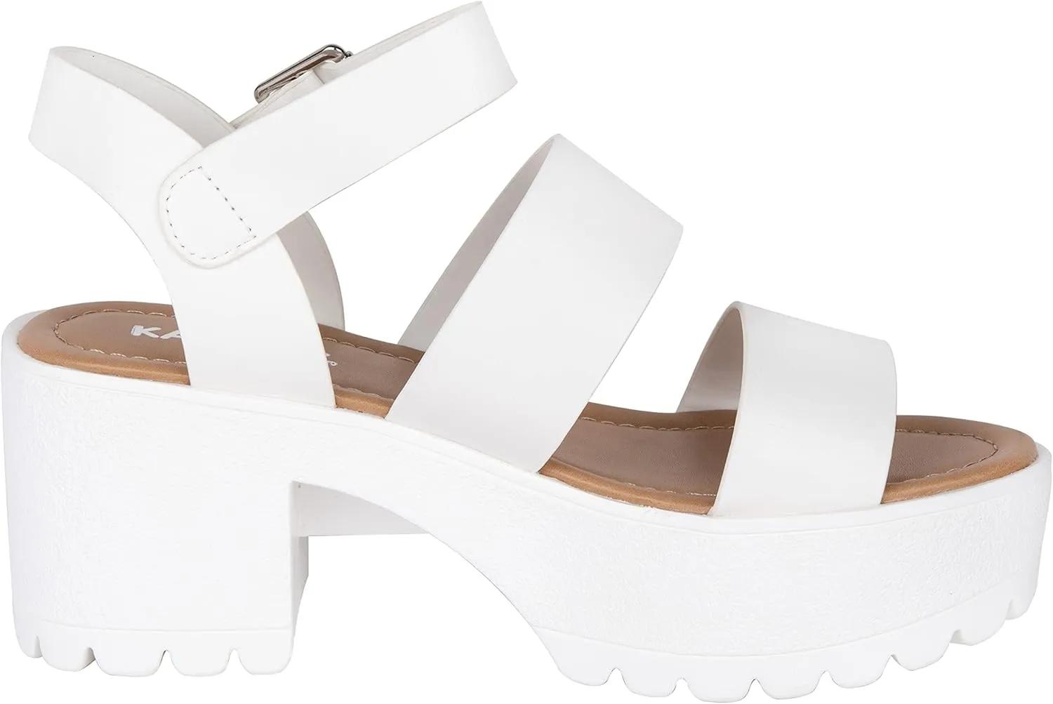KAYDAY ~BOOIE~ Womens Open Toe Two Bands Lug sole Block Heel Sandals with Adjustable Ankle Strap Platform