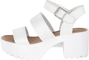 KAYDAY ~BOOIE~ Womens Open Toe Two Bands Lug sole Block Heel Sandals with Adjustable Ankle Strap Platform