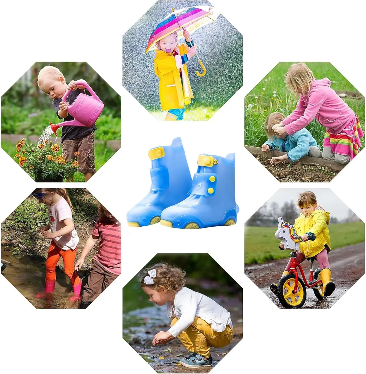 Kids Waterproof Rain Shoe Covers Reusable Foldable Toddler Rain Shoes Washable Silicone Non-Slip Rain Shoe Protectors Durable Children Waterproof Boots for Boys Girls