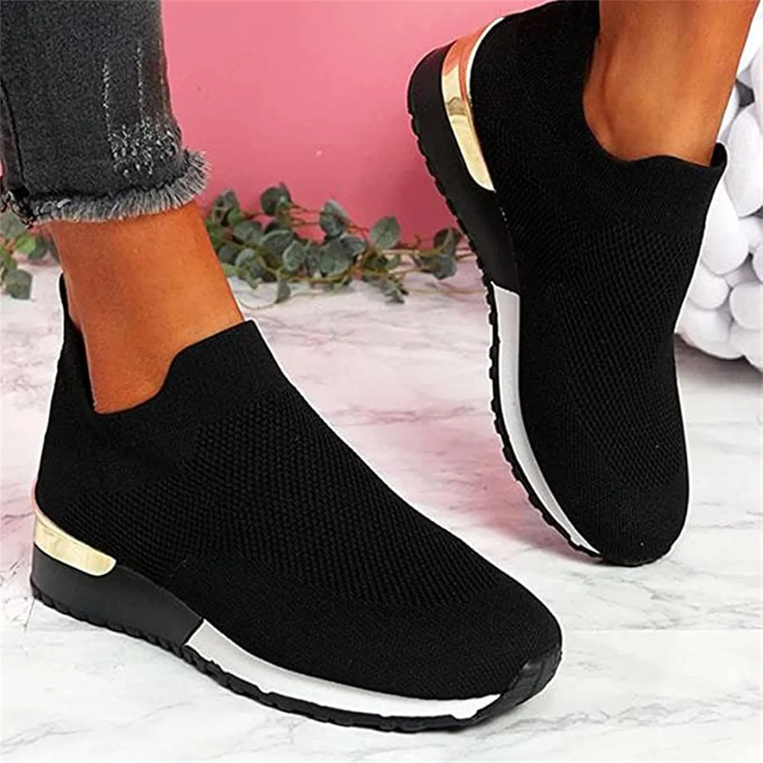 Ladmiple Walking Shoes Women Slip On Lightweight Breathable Running Mesh Gym Shoes Non Slip Workout Fashion Sneakers