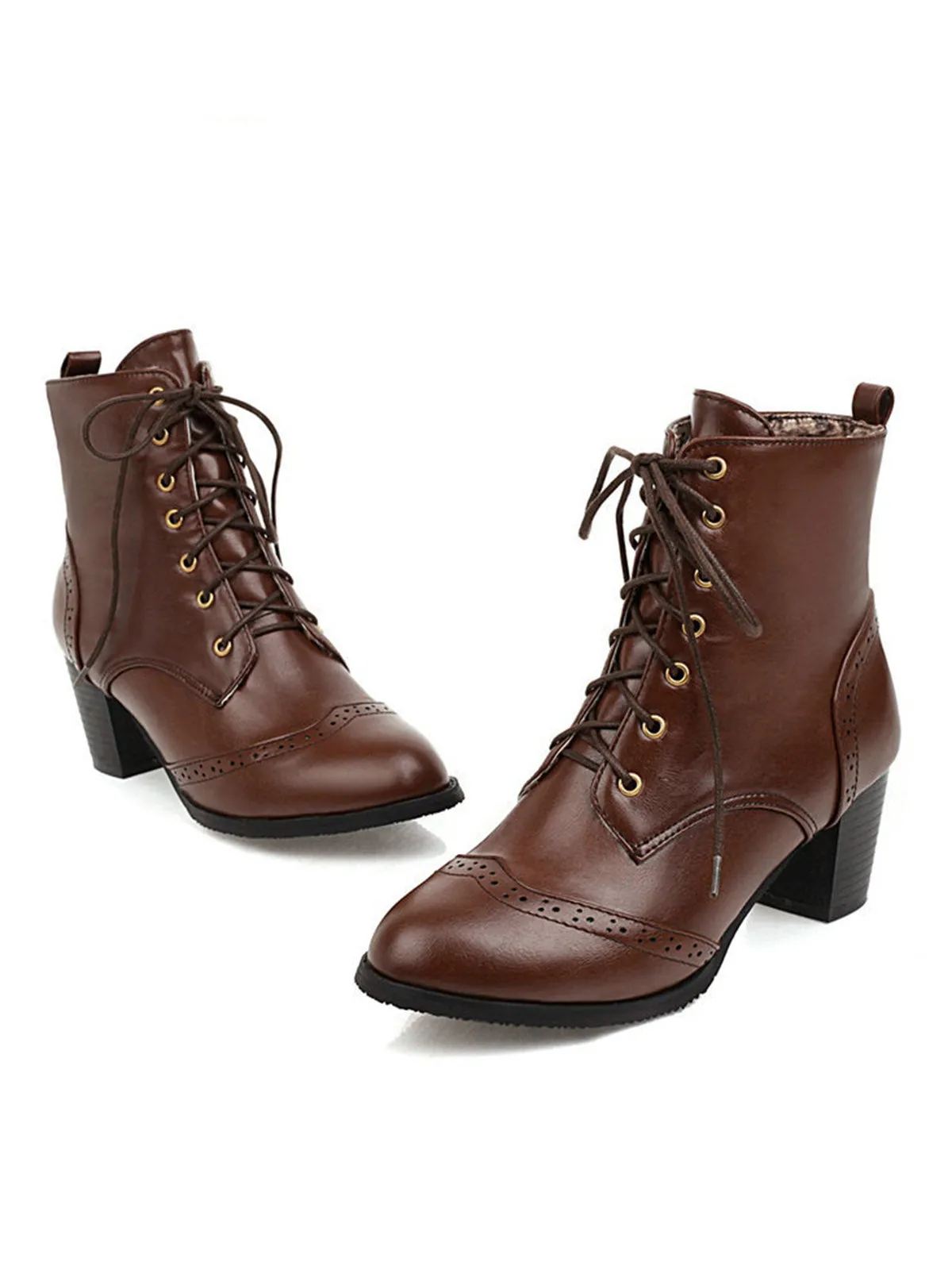 Latest Leather Medium Heel Lace-Up Combat Boots