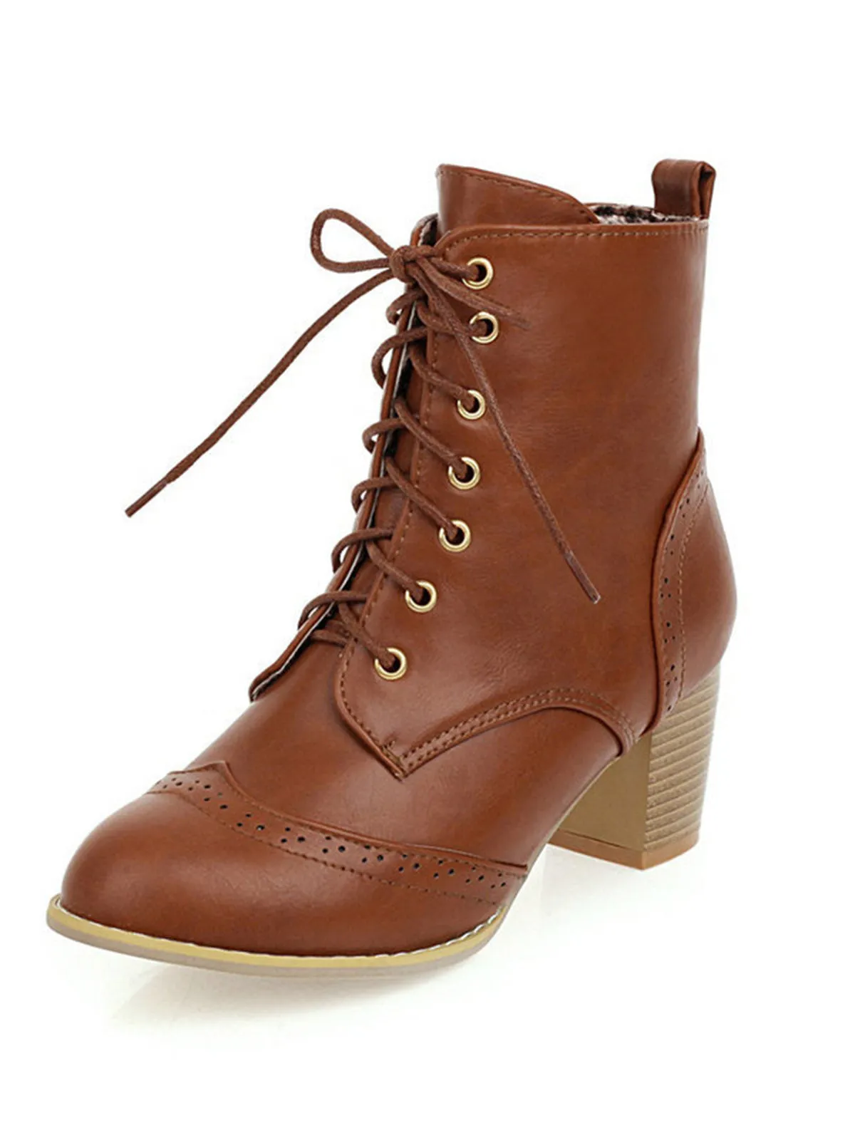 Latest Leather Medium Heel Lace-Up Combat Boots