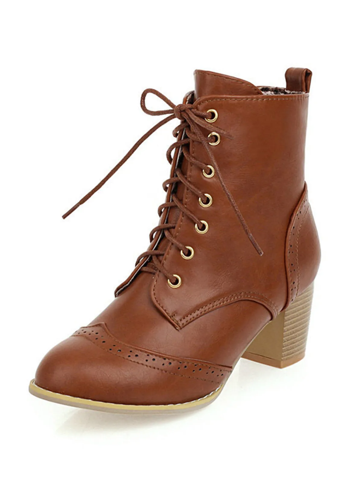 Latest Leather Medium Heel Lace-Up Combat Boots