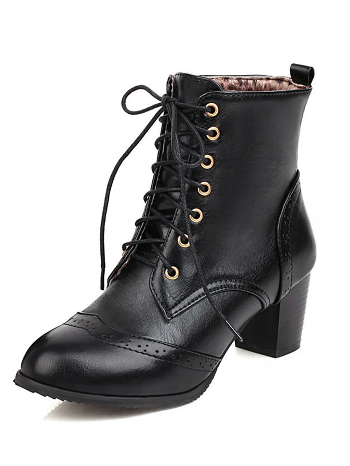 Latest Leather Medium Heel Lace-Up Combat Boots